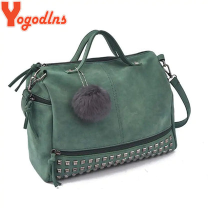 Yogodlns Vintage Rivet Leather Handbag