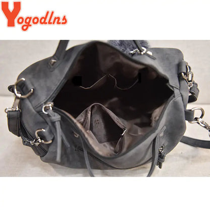 Yogodlns Vintage Rivet Leather Handbag