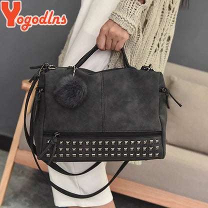 Yogodlns Vintage Rivet Leather Handbag