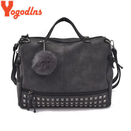 Yogodlns Vintage Rivet Leather Handbag